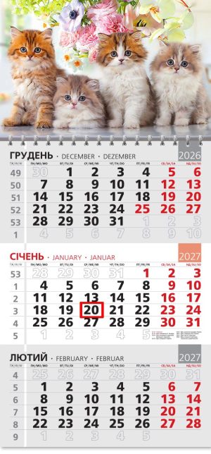 Календар 2027 офісний 3. Пухнаста четвірка