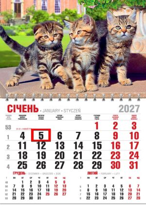 Календар 2027 офісний економ. Котяча тріада